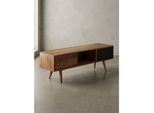 TV-Lowboard Massivholz, 2 Türen und Fach, Vintage-Stil, Schwarz 140x35x45 cm