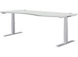 Schäfer Shop Genius Schreibtisch MODENA FLEX, elektrisch höhenverstellbar, Freiform, Ansatz rechts, B 1800 mm, lichtgrau/weißalu