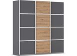 Kleiderschrank OTTO HOME "Mehrzweckschrank Aktenschrank Möbel Mietswohnung Schlafzimmer AVOLA", grau (graumetallic, eiche artisan, leisten weiß), B:203cm H:229cm T:62cm, Holzwerkstoff, Schränke, Kleiderschrank, mit eleganten Zierleisten in Chrom, Schwarz oder Weiß MADE IN GERMANY