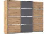 Kleiderschrank OTTO HOME "Mehrzweckschrank Aktenschrank Möbel Mietswohnung Schlafzimmer AVOLA", grau (eiche artisan, graumetallic, leisten chrom), B:271cm H:229cm T:62cm, Holzwerkstoff, Schränke, Kleiderschrank, mit eleganten Zierleisten in Chrom, Schwarz oder Weiß MADE IN GERMANY