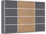 Kleiderschrank OTTO HOME "Mehrzweckschrank Aktenschrank Möbel Mietswohnung Schlafzimmer AVOLA", grau (graumetallic, eiche artisan, leisten weiß), B:315cm H:210cm T:62cm, Holzwerkstoff, Schränke, Kleiderschrank, mit eleganten Zierleisten in Chrom, Schwarz oder Weiß MADE IN GERMANY