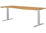 Schäfer Shop Genius Schreibtisch MODENA FLEX, elektrisch höhenverstellbar, Freiform, Ansatz rechts, B 1800 mm, Buche/weißalu