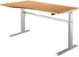 Schreibtisch Standard, elektrisch höhenverstellbar, Freiform, Ansatz links, C-Fuß, B 1800 x T 1000/800 x H 725-1185 mm, Buche/weißalu