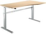 Schreibtisch Standard, elektrisch höhenverstellbar, Freiform, Ansatz rechts, C-Fuß, B 1800 x T 1000/800 x H 725-1185 mm, Ahorn/weißalu