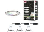 PAULMANN LED Einbauleuchte "LED Einbauleuchte Nova Coin IP44 rund 78mm", silber (edelstahlfarben), 3, Ø 7,8cm, 3 Stk., Leuchten, Memoryfunktion, Farbwechsler, Farbsteuerung, Dimmer, Smart Home