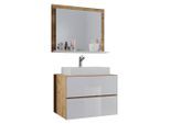 Mid.you , Weiß, Honigeiche , Holzwerkstoff , 2 Schublade(n),2 Schublade(n) Schubladen , 60 cm , hängend , Badezimmer, Badmöbel-Sets & -Serien, Badmöbel-Sets