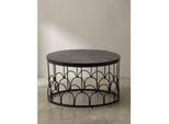 Couchtisch Rund in Schwarz aus Mango Massivholz mit Metallgestell, 60x60x36cm, Industrial Design