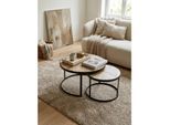 Couchtisch 2er Set Massivholz Metall Rund, Mango 60x60x40 cm