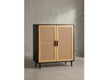 Sideboard – Schwarz, 80x86,5x40 cm, mit Wiener Geflecht, 2 Türen, hoch
