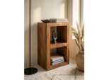 Regal Massivholz 2 Böden Landhausstil MUMBAI, Dunkelbraun 50x35x88 cm