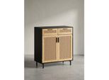 Sideboard – Schwarz, 80x86,5x40 cm, mit Wiener Geflecht, 2 Türen, Schubladen, hoch