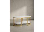 Couchtisch mit Marmor Optik, rechteckig, Ablage, goldenes Metallgestell, Weiß 100x60x45 cm