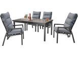 Garten-Essgruppe DESTINY "GARDA IMOLA 4 HL + Ausziehtisch 165/215x100cm, anthrazit", grau (anthrazit), B:62cm T:67cm, Sitzmöbel-Sets, Garten-Essgruppe, Aluminium, Polywood