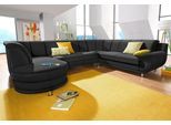 Wohnlandschaft TRENDMANUFAKTUR "Rondo, wahlweine mit Federkern, Breite 320cm, U-Form", schwarz, B:320cm H:85cm T:94cm, Softlux-Kunstleder;Primabelle-Microfaser;NaturLeder (handschuhweiches Rindsleder in Sitz und Rücken mit SOFTLUX-Kunstleder als Korpus-Bezug);Struktur (23% Polyacryl, 77% Polyester), Sofas, Wohnlandschaft, inkl.Federkern und mit Bettfunktion