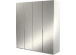 Kleiderschrank MUSTERRING "San Diego, Kleiderschrank, Schrank, Garderobe, mit Glastüren", silber (weiß), B:200cm H:216cm T:58cm, Glas, Holzwerkstoff, Schränke, Kleiderschrank, 4-türig (gedämpft), 4 Böden, 2 Kleiderstangen, Chromgriffe
