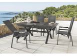 Garten-Essgruppe DESTINY "COSTA GARDA 4 HL + Ausziehtisch 160/210x100cm, anthrazit", grau (anthrazit), Synchron-Auszug, Sitzmöbel-Sets, Garten-Essgruppe, Aluminium, Textilene, Keramikplatten