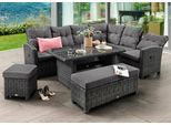 Gartenlounge-Set DESTINY "SANTA PONSA DE LUXE Eckgruppe, grau mel., Tisch 140x80cm, Polster grau", schwarz (grau meliert, grau), T:80cm, Aluminium, Geflecht Rattan, Glas, Sitzmöbel-Sets, Gartenlounge-Set, Aluminium, Polyrattan