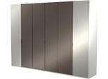Kleiderschrank MUSTERRING "San Diego, Kleiderschrank, Schrank, Garderobe, mit Glastüren", weiß, B:300cm H:216cm T:58cm, Glas, Holzwerkstoff, Schränke, Kleiderschrank, 6-türig (gedämpft), 6 Böden, 3 Kleiderstangen, Chromgriffe