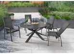 Garten-Essgruppe DESTINY "COSTA HL ARONA 4 HL+ Ausziehtisch Ø145/199cm, anthrazit", grau (anthrazit), Synchron-Auszug, Sitzmöbel-Sets, Garten-Essgruppe, Aluminium, Textilene