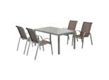 Gardenson , Silberfarben, Taupe , Metall, Textil , Uni , Stühle stapelbar, Tisch mit Glasplatte, platzsparend verstaubar , Gartenmöbel, Gartenmöbel-Sets, Gartengarnituren