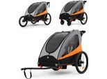 Fahrradkinderanhänger KINDERKRAFT "NAVA", Kinder, orange, Fahrradanhänger, 3in1 Fahrradanhänger, Buggy & Jogger, Hand- & Fußbremse, für 2 Kinder