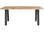 Esstisch SALESFEVER "Designer-Tisch für stilvolle Mahlzeiten", schwarz (natur, schwarz, schwarz, natur), B:160cm H:76,5cm T:85cm, Akazienholz, Metall, Tische, Esstisch, Zweifach gewachstes, geöltes Massivholz