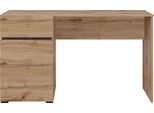 Schreibtisch OTTO HOME "Cross, Breite 130 cm, praktischer Computertisch", wotan eiche, wotan eiche, wotan eiche, B:130cm H:75cm T:50cm, Tische, Schreibtisch, Bürotisch mit 1 Schublade und Tür, Tischplatte mit Kabeldurchführung