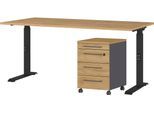 Büromöbel-Set GERMANIA "Agenda", schwarz (grandson, eiche, nachbildung, schwarz), B:160cm T:80cm, Holzwerkstoff, Kunststoff, Metall, Arbeitsmöbel-Sets, Büromöbel-Set, Set bestehend aus höhenverstellbarem Schreibtisch und Rollcontainer