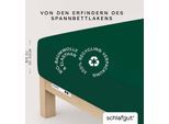 Spannbettlaken SCHLAFGUT "PURE Bio-Baumwolle mit Elasthan, 170 g/m², Bettlaken, Spannbetttuch", grün (grün deep), 1 Stk., Jersey, 90-100x190-220 30cm, Jersey, Obermaterial: 95% Baumwolle, 5% Elasthan, Bettlaken, Spannbettlaken, PREMIUM Laken für Matratzen bis 30cm Höhe, dehnbar blickdicht, straff