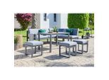 Ambia Garden Dining-Loungeset, Anthrazit, Hellgrau, Dunkelgrau, Metall, Glas, Textil, 6-teilig, Füllung: Schaumstoff, L-Form, 213x169 cm, Loungemöbel, Gartenlounge-Sets