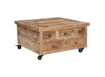 Carryhome Couchtisch, Natur, Holz, Metall, Mangoholz, massiv, Holz, 5 Schublade(n) Schubladen, quadratisch, Rollen, 75x40x75 cm, Fsc, rostfrei, Wohnzimmer, Wohnzimmertische, Couchtische, Couchtische Metall