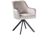 Carryhome Armlehnstuhl, Schwarz, Beige, Metall, Textil, Raute, Flachrohr, Drehkreuz, 60x87x58 cm, Stoffauswahl, Sitzfläche 360° drehbar, Esszimmer, Stühle, Esszimmerstühle, Armlehnenstühle