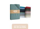 Spannbettlaken OTTO HOME "BLACKBERRY in BASIC und PREMIUM Qualität, 100% Baumwolle", grün (jade), B:200cm L:200cm, Jersey (160 g/m²), Obermaterial: 100% Baumwolle, Bettlaken, Spannbettlaken, für hohe Matratzen bis 28 cm, Bettlaken, Spannbetttuch, pflegeleicht, Topseller