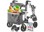 KESSER® Leichtgewicht Rollator faltbar mit Sitz, Griff, Tasche, schmal für Senioren Wohnung, Klappbar, Höhenverstellbar, Reflektoren All Gelände Reifen Indoor-& Outdoor, Gehhilfe, Laufhilfe