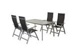 Gardenson , Schwarz, Silberfarben , Metall, Textil , Uni , Stuhl klappbar, Tisch mit Glasplatte, Rückenlehne mehrfach verstellbar ,