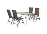 Gardenson , Silberfarben, Taupe , Metall, Textil , Uni , Stuhl klappbar, Tisch mit Glasplatte, Rückenlehne mehrfach verstellbar ,