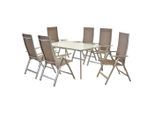 Gardenson , Silberfarben, Taupe , Metall, Textil , Uni , Stuhl klappbar, Tisch mit Glasplatte, Rückenlehne mehrfach verstellbar ,