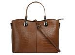 Henkeltasche CLUTY, Damen, Gr. B/H/T: 32cm x 22cm x 11cm onesize, braun (cognac), Leder, Reptilienprägung, Taschen, echt Leder, Made in Italy