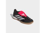 Fußballschuh ADIDAS PERFORMANCE "PREDATOR LEAGUE KIDS, HALLENBÖDEN, UMSCHLAGBARE ZUNGE", Mädchen, Gr. 34, schwarz (core schwarz, ftwr weiß, lucid rot), Synthetik, Textil, Schuhe Fußballschuh, für Kinder & Jugendliche