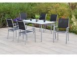 Garten-Essgruppe MERXX "»Milano«", schwarz (schwarz, schwarz, silber), Aluminium, Polyester, Sicherheitsglas, Sitzmöbel-Sets, Garten-Essgruppe, Tisch: LxB: 150x90 cm