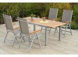 Garten-Essgruppe MERXX "Naxos", grau (silber, grau, natur), Aluminium, Massivholz, Stoff, Sitzmöbel-Sets, Garten-Essgruppe