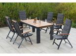 Garten-Essgruppe MERXX "Tilos", grau (graphit, natur), Aluminium, Massivholz, Sitzmöbel-Sets, Garten-Essgruppe, inkl. Auflagen
