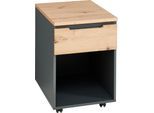 Rollcontainer INNOSTYLE, braun, B:45cm H:66cm T:55cm, ABS-Kunststoff, Dekorfolie, Hartfaserplatte, Holzwerkstoff, Kunststoff, MDF, Rollwagen, Rollcontainer