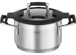 Kochtopf RÖSLE "SILENCE PRO", silber (silberfarben, schwarz), B:17cm H:10,5cm L:25,5cm Ø:16cm, Töpfe, Kochtopf, Innenskalierung und Schüttrand, spülmaschinen- und induktionsgeeignet
