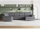 Wohnlandschaft DOMO COLLECTION "FRANZI 344x206x81 cm, elegant, komfortabel", grau (weiß, grau), Sofas, B/H/T: 344cm x 81cm x 206cm, Struktur grob, Recamiere rechts, ohne Funktion, Flachgewebe (100% Polyester);Chenille (100% Polyester), Wohnlandschaft, U-Form, Recamiere rechts, weiß-grau, B/T: 344/206 cm, B:344cm H:81cm T:206cm
