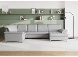 Wohnlandschaft DOMO COLLECTION "FRANZI 344x206x81 cm, elegant, komfortabel", silber, Sofas, B/H/T: 344cm x 81cm x 206cm, Webstoff fein, Recamiere rechts, ohne Funktion, Flachgewebe (100% Polyester);Chenille (100% Polyester), Wohnlandschaft, U-Form, Recamiere rechts, silber, B/T: 344/206 cm, B:344cm H:81cm T:206cm