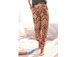 Jerseyhose LASCANA "aus luftig-leichter Viskose mit Ethnodruck", Damen, Gr. 36, N-Gr, braun (braun, bedruckt), Jersey, Obermaterial: 100% Viskose, bedruckt, ethno, figurumspielend lang, Hosen Jerseyhose, mit Ethnoprint, lockere Passform, leichte Sommerhose, Schlupfhose, Topseller