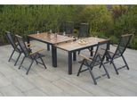 Garten-Essgruppe MERXX "Tilos", grau (graphit, natur), Aluminium, Massivholz, Sitzmöbel-Sets, Garten-Essgruppe