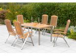 Garten-Essgruppe MERXX "Keros", braun, B:60cm H:118cm T:105cm, Edelstahl, FSC-zertifiziertes Massivholz, Sitzmöbel-Sets, Garten-Essgruppe, 6 Klappsessel mit Tisch