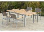 Garten-Essgruppe MERXX "Naxos", grau (silber, grau, natur), Aluminium, Massivholz, Stoff, Sitzmöbel-Sets, Garten-Essgruppe